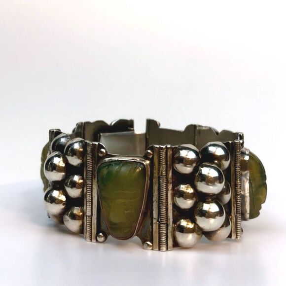 1930's Vintage Sterling Silver Cuff Bracelet Onyx Pre-Eagle Mexican Modernist - Picture 2 of 16